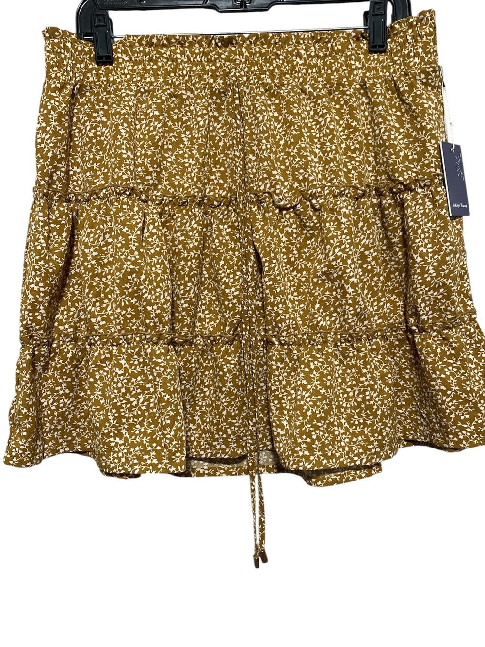 Indigo Rising Skirt Juniors Mustard Yellow XL Leaves Tiered Stretch Boho NWT
